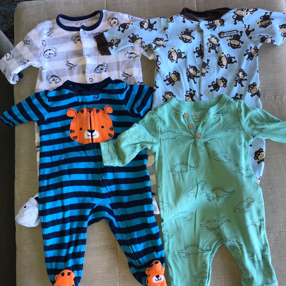 (4) Boys Pajama Onsies, size 3 months